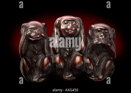 drei Weise Affen hören nichts Böses sehen, nichts Böses, nichts Böses sprechen Stockfoto