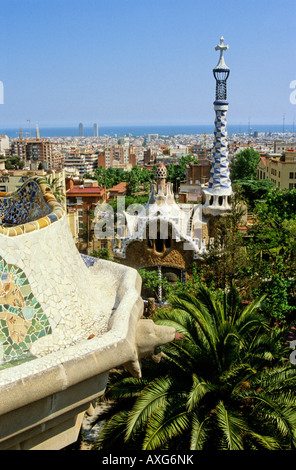 Barcelona Stadt vom Park Güell, Barcelona, Spanien Stockfoto