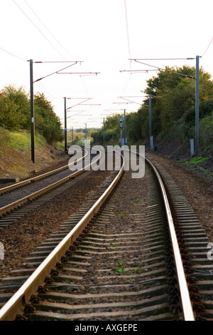 Bahnstrecke in der Nähe von Haughley in Suffolk, UK Stockfoto