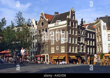 alte Häuser auf Singel Oude Leliestraat in Amsterdam Stockfoto