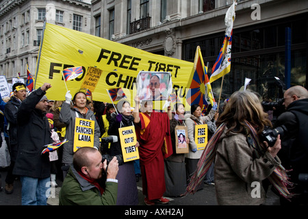 Freies Tibet von der chinesischen Herrschaft Demonstration London 22 03 08 Stockfoto