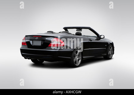 2008 Mercedes-Benz CLK-Klasse CLK63 AMG in schwarz - Winkel Rückansicht Stockfoto
