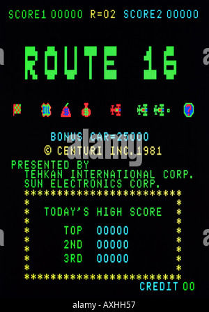 Route 16 Tehkan Sun Electronics Corp Centuri 1981 Vintage Arcade Videospiel Screenshot - nur zur redaktionellen Nutzung Stockfoto