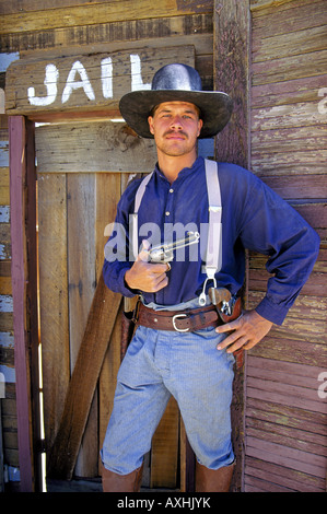 Ein Schauspieler verkleidet als Cowboy in einem Wild-West-Show in Virginia City, Nevada Stockfoto