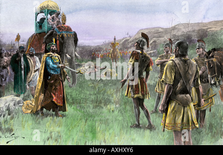 König Poros von Indien unterwirft sich Alexander der Große nach der Schlacht am Hydaspes 326 BC. Handcolorierte halftone einer Abbildung Stockfoto