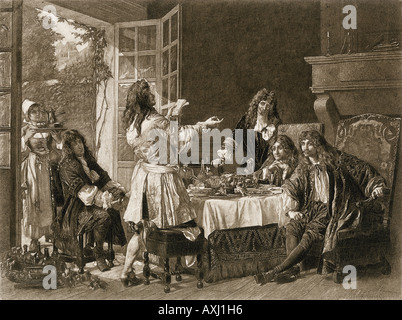 Das Abendessen im Haus von Moliere im Auteuil Frankreich 1600. Photogravure Reproduktion eines Abbildung Stockfoto