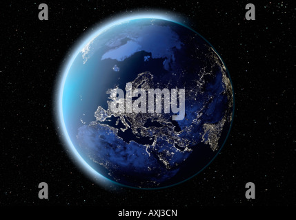 Satellitenbild der Erde Europa in der Nacht Stockfoto