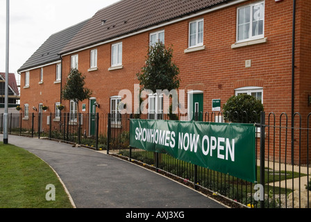 Häuser jetzt anzeigen Schild öffnen Foresthall Park Hertfordshire in der Nähe von Bishop Stortford 2008 2000s UK moderne Häuser zum Verkauf. HOMER SYKES Stockfoto