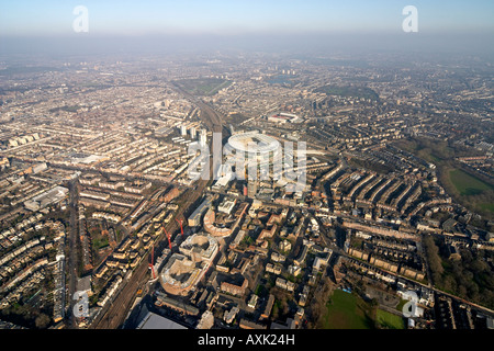 Hohen Niveau schrägen Luftbild Norden östlich von Arsenal Football Club Emirates Stadium Gebäude Bau Website London Stockfoto