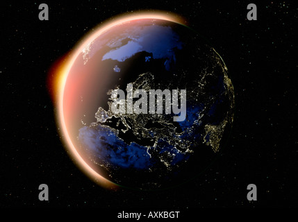 Satellitenbild der Erde Europa in der Nacht Stockfoto