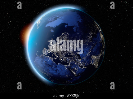 Satellitenbild der Erde Europa in der Nacht Stockfoto