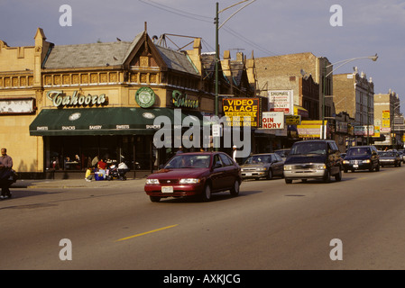 Chicago, Illinois, U. S. A., Devon Street. Südasiatischer Nachbarschaft, North Chicago ethnische Vielfalt Stockfoto