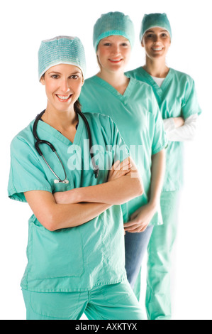 Porträt von drei jungen und schönen Krankenschwestern Stockfoto