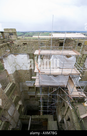 Old Hardwick Hall unter Restaurierung Stockfoto