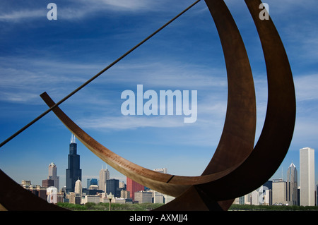 Adler Planetarium Sonnenuhr und Stadt Skyline Chicago Illinois USA Stockfoto