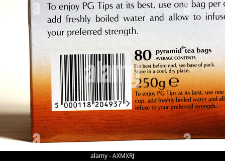 Barcode auf Brooke Bond PG Tips Special Blend Teepaket Stockfoto