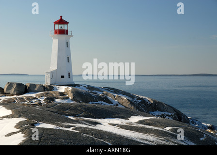 Peggys Cove Leuchtturm, Nova Scotia, im winter Stockfoto