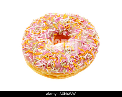 Frisch gekocht, frittiert oder Iced Ring Donut Donut Isoliert gegen einen weißen Hintergrund mit keine Menschen und einen Freistellungspfad Stockfoto