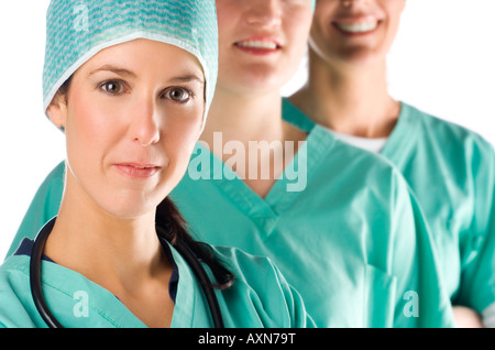 Porträt von drei jungen und schönen Krankenschwestern Stockfoto