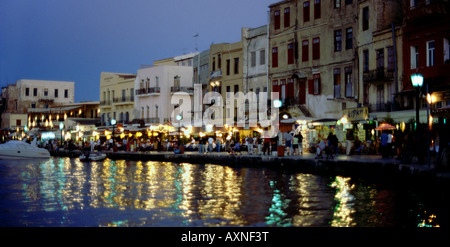 Chania Hafen am Abend, Crete Stockfoto