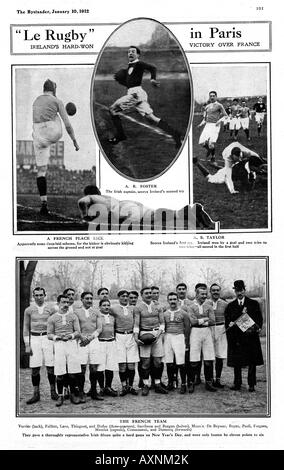 Le Rugby Frankreich V Irland 1912 Magazin Bericht über die internationale Irland gewann in der 4. Sitzung der 2 Länder Stockfoto