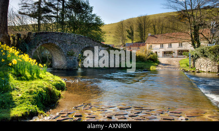 Lorna Doone Farm und Malmsmead Brücke im Exmoor National Park, Devon Stockfoto