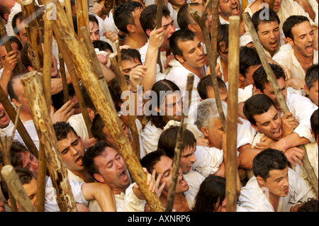 Mauren und Christen kämpfen es heraus in Pollensa, Mallorca Stockfoto