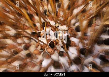 Mauren und Christen kämpfen es heraus in Pollensa, Mallorca Stockfoto