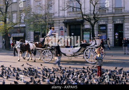 Horse-Drawn Wagen Hauptplatz Krakau Polen Europa Stockfoto