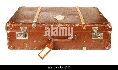 Alten und abgenutzten Retro-Koffer isoliert auf weißem Hintergrund Stockfoto