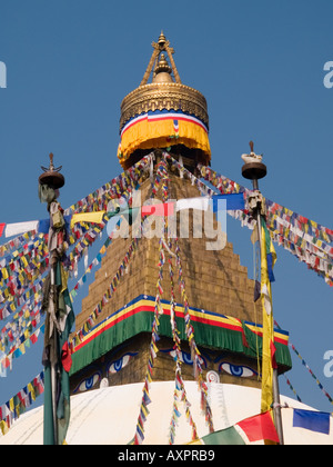 Goldene Pyramide BOUDHANATH Stupa mit Gebet Fahnen Kathmandu-Nepal-Asien Stockfoto