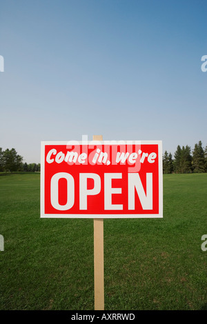 Open sign in open field Stockfoto