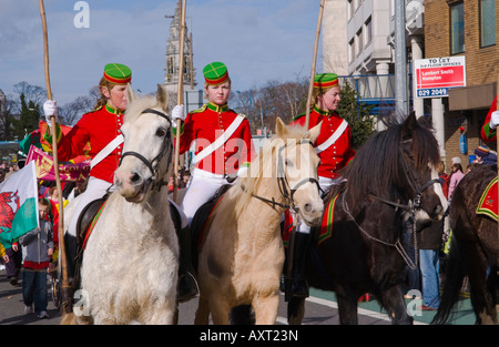 Walisische Pferd eine historische Festzug Kavallerie Truppe am jährlichen St. Davids Day März in Cardiff South Wales UK EU Stockfoto