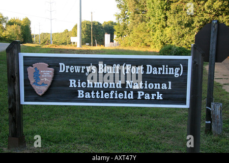 Eingangsschild zum Fort Darling auf Drewrys Bluff, Richmond, VA. Stockfoto