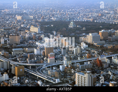 Nagoya Stadt Luftbild einschließlich der Burg von Midland Square Wolkenkratzer Stockfoto