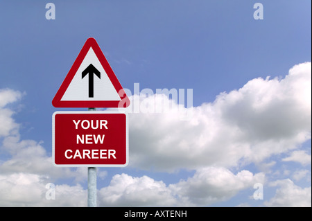 Wegweiser am Himmel für Ihre neue Karriere-Konzept-Bild für die Beschäftigung im Zusammenhang mit Themen Stockfoto