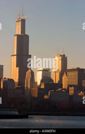 Der Sears Tower steht über der Skyline von Chicago die späte Nachmittagssonne, das höchste Gebäude in den Vereinigten Staaten zu fangen. Stockfoto