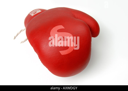rote Boxhandschuh mit Absatz-Zeichen Stockfoto