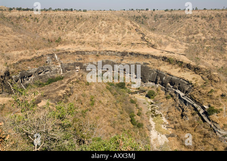 Ajanta Höhlenkomplex, geschnitzten buddhistischen Tempeln in Fels aus dem 5. Jahrhundert v. Chr., Ajanta, Maharashtra, Indien Stockfoto