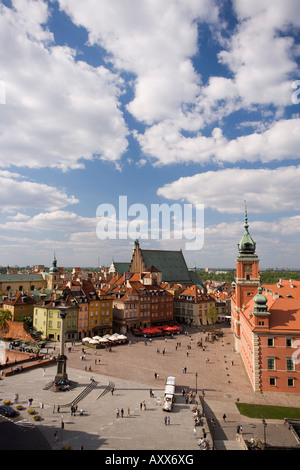 Erhöhten Blick auf das königliche Schloss und Schlossplatz (Plac Zamkowy), Altstadt (Stare Miasto), Warschau, Polen Stockfoto