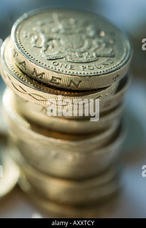 Haufen von Pfund-Münzen engen Fokus Vereinigtes Königreich Stockfoto