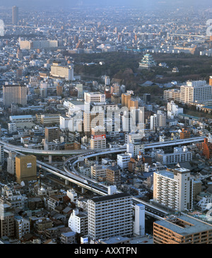 Nagoya Stadt Luftbild einschließlich der Burg von Midland Square Wolkenkratzer Stockfoto