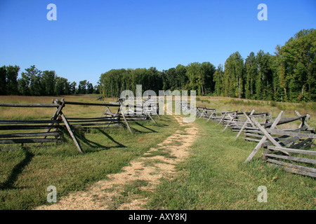 Der Blick entlang einer Linie der defensiven Zäune auf der bei Gaines Mill Schlachtfeld, Watt Haus, Richmond, Virginia. Stockfoto