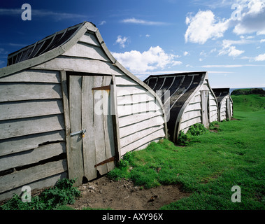 Fischer Hütten, Lindisfarne, heilige Insel, Northumberland, England, Vereinigtes Königreich, Europa Stockfoto