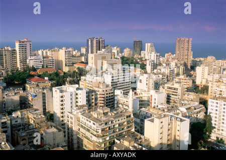 Erhöhten Blick auf die zentralen Hamra Stadtteil in der rekonstruierten Stadt, Beirut, Libanon, Naher Osten Stockfoto