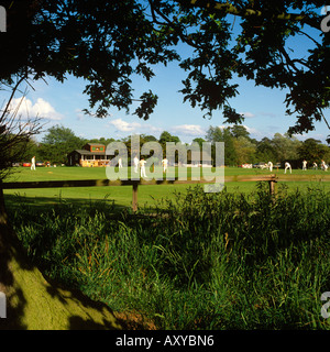 UK Cheshire Cholmondeley Burggelände Cricket-Spiel im Gange Stockfoto