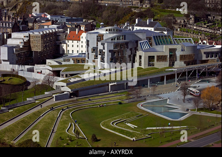 Vogelperspektive des schottischen Parlamentsgebäudes, Holyrood, Edinburgh, Schottland, UK, Europa Stockfoto