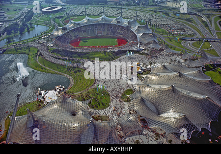 Der Olympiapark bei den Olympischen Spielen 1972 in München, Bayern, Deutschland Stockfoto