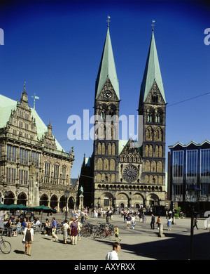 Geographie / Reisen, Deutschland, Bremen, Quadrate, Marktplatz mit Kathedrale und City Hall, Freie Hansestadt, Kirche, Stockfoto