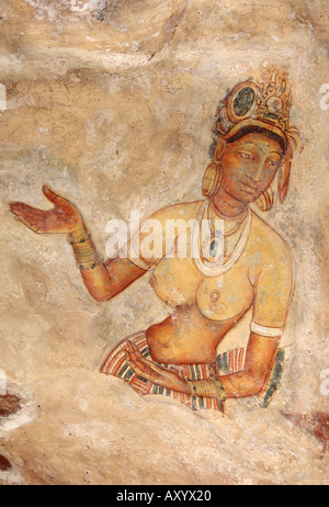 Wolkenmädchen von Sigiriya, Wandfresken, Stockfoto